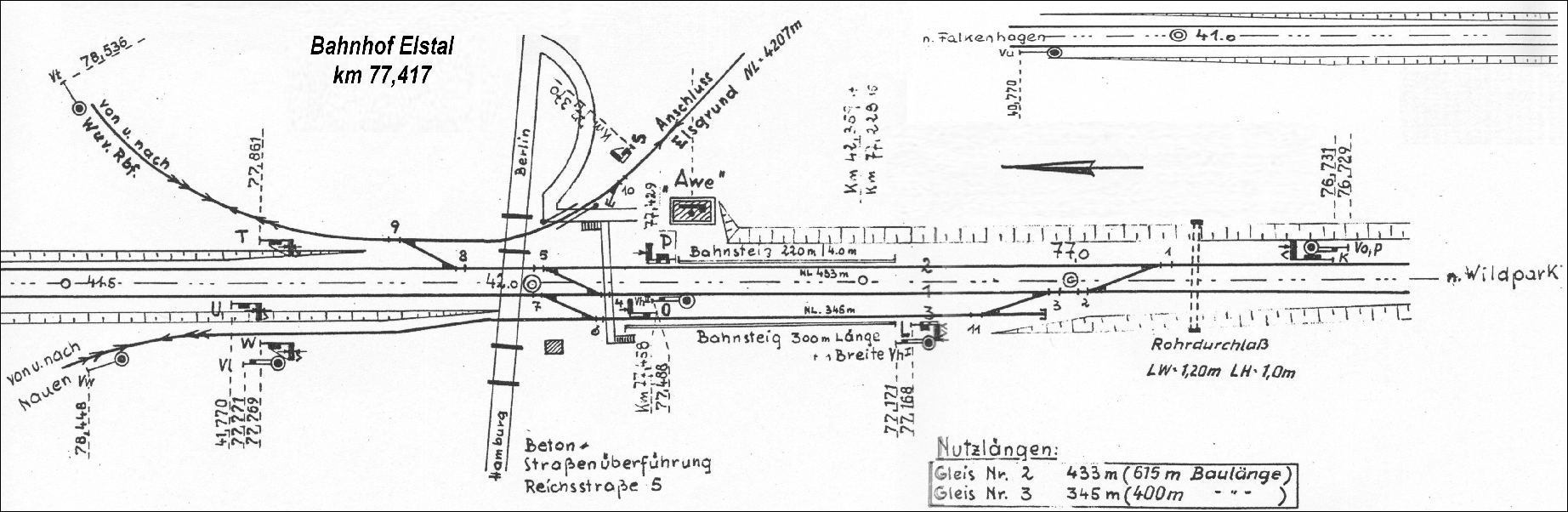 Gleisplan Bahnhof Elstal am westlichen Berliner Au&szlig;enring, Zustand 1967